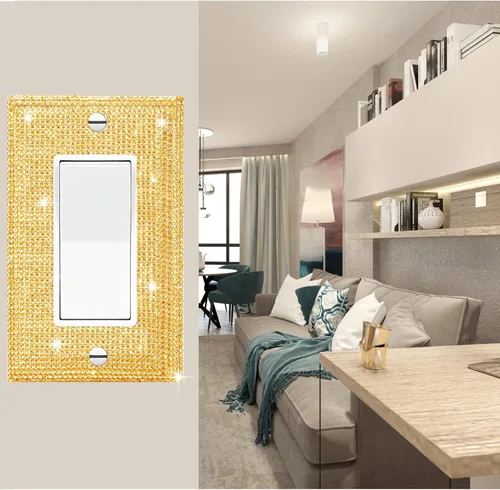 Miniatura 4 de Cubierta de interruptor de luz con diamantes de imitación dorados brillantes, placas decorativas para interruptores y cubiertas de salida