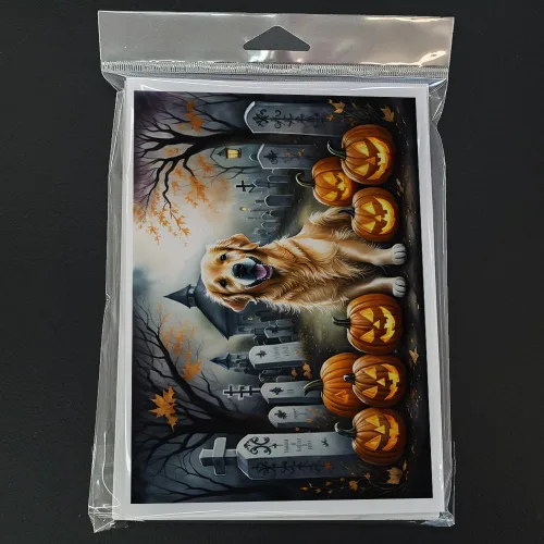 Miniatura 3 de Caroline's Treasures DAC2042GCA7P Golden Retriever - Tarjetas de felicitación y sobres de Halloween espeluznantes, paquete de 8 tarjetas en blanco