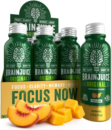 Miniatura 11 de BrainJuice Disparo de apoyo cerebral, suplemento sin gluten para energía y concentración, bebidas saludables con Alpha GPC, vitamina B, 2.5 onzas