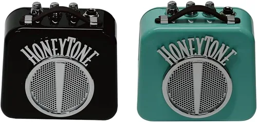Miniatura 2 de Danelectro Mini amplificador N10B tono miel en negro con adaptador de corriente de 9 V y enchufe de ángulo recto de 5 pies