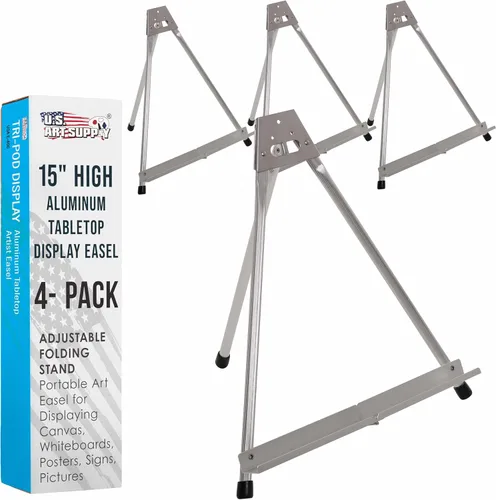 U.S. Art Supply Caballete de aluminio de 15 pulgadas de alto para pintar (paquete de 4), soporte plegable ajustable, caballete de arte portátil para