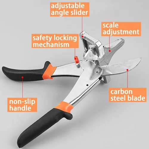 Miniatura 7 de Cortador de inglete multiángulo grande y afilado con 0 a 135 grados, tijeras de corte angular ajustables para cubierta de cordón de PVC, moldeado