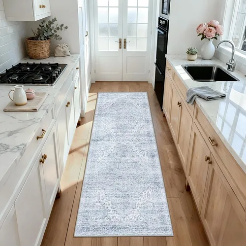 Miniatura 79 de Alfombras para pasillos antideslizantes 2x8, alfombra de pasillo moderna lavable para entrada, alfombra de piso suave resistente a manchas para Gris