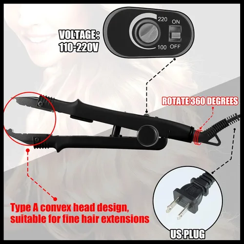 Miniatura 3 de Zhehao Herramienta de extensiones de cabello de fusión, extensiones de cabello profesionales con punta K, herramientas de enchufe de hierro térmico