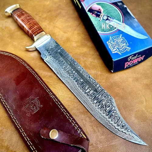 Miniatura 9 de SHINY CRAFTS® -Cuchillo Bowie para exteriores de regalo - Hoja fija de 18 pulgadas con mango de cuero negro y funda para senderismo, bushcraft