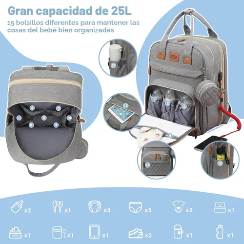Miniatura 2 de JSTPRO Mochila para pañales, bolsa de pañales grande con cambiador, bolsa de bebé, regalos para nuevas madres, bolsa de pañales unisex ligera e Gris