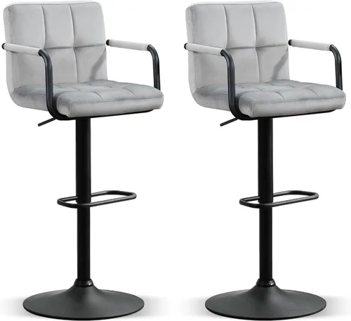 Miniatura 11 de Furniliving Taburetes de bar ajustables con respaldo, juego de 2 taburetes de bar negros, taburetes de bar de terciopelo con giro de 360°, taburetes