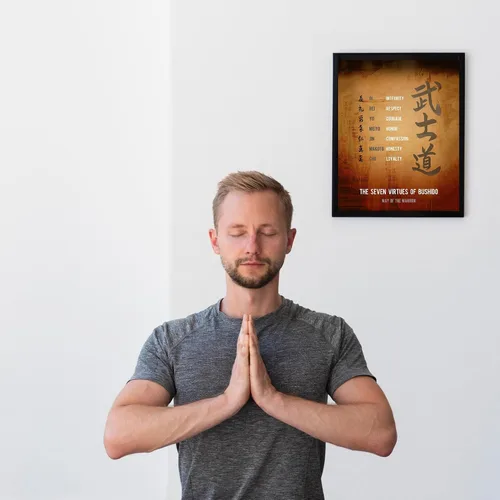 Miniatura 4 de Seven Virtues Of Bushido - Arte de pared con citas inspiradoras, decoraciones de pared motivacionales, impresión de pergamino envejecido perfecta