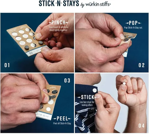 Miniatura 7 de Stick-N-Stays Magnetic Collar Stays by Würkin Stiffs Silver Includes 10 Magnetic Adhesive Stays and 2 Power Button Magnets Great for Polos Gift