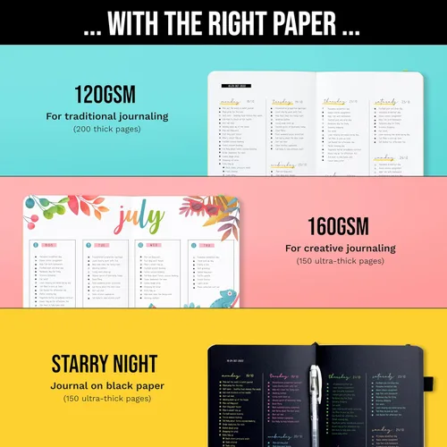 Miniatura 3 de Cuaderno de diario con puntos y cuadrícula A5 Cuadernos diarios en blanco para escritura personal, trabajo, mujeres Papel grueso de 120gsm, tapa