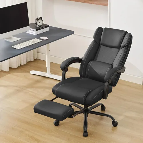 Miniatura 3 de Silla de oficina reclinable con reposapiés, silla ergonómica de escritorio de oficina en casa con soporte lumbar, silla de cuero ejecutivo grueso