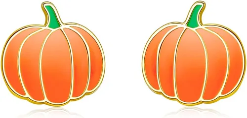 Aretes de calabaza de plata de ley 925 chapados en oro, aretes de calabaza para fiesta de Halloween, regalo de Acción de Gracias, aretes de otoño