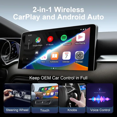 Miniatura 3 de Adaptador inalámbrico CarPlay y Android Auto con cable CarPlay a dispositivo inalámbrico, mini en forma de T 2 en 1 para auto USB Plug and Play Auto