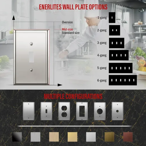 Miniatura 11 de ENERLITES Placa de Pared Metálica para Interruptor de Luz de Palanca, Acero Inoxidable 201, Resistente a la Corrosión, Tamaño Estándar 1-Gang 4.50