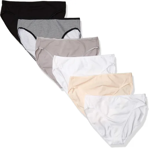 Tienda Essentials - Ropa interior de algodón y de pierna alta para mujer (disponible en talla extragrande), paquete de 6, colores básicos, talla L