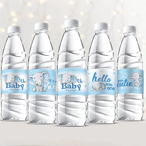 Gersoniel 39 etiquetas para botellas de agua de elefante para baby shower, etiquetas adhesivas impermeables para revelación de género, suministros