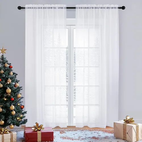 Miniatura 134 de OVZME - Cortinas traslúcidas blancas de 45 pulgadas de largo, 2 paneles, cortinas de gasa con bolsillo para barra para ventanas pequeñas, cada una