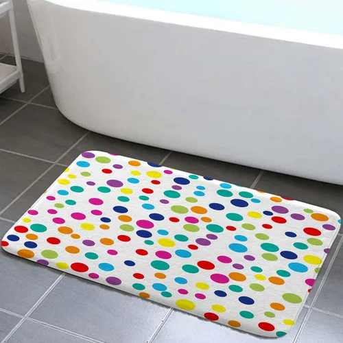 Tapetes de baño para niños, diseño geométrico colorido de lunares, de franela para el suelo de la cocina, tapete de ducha antideslizante, tapete