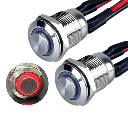 Miniatura 16 de 2 interruptores de botón con pestillo de 0.472 in con cable pre-soldado de 5.9 in 1NO 12V-24V ON-Off para orificio de montaje de 1/2 pulgada, anillo
