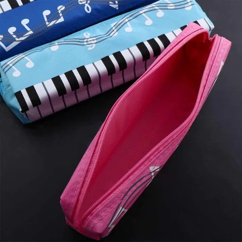 Miniatura 4 de Estuche de tela Oxford, cuadrado de una sola capa, notas musicales, teclado de piano, estuche para lápices de gran capacidad, bolsas para Azul