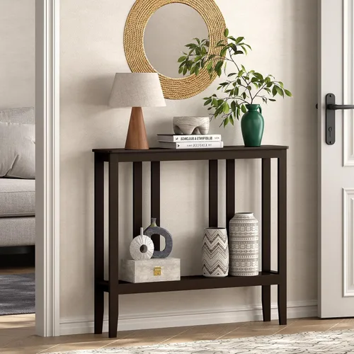 Miniatura 2 de ELYKEN - Mesas consola para entrada, mesa de pasillo de 2 niveles de 36.2" de largo detrás del sofá, mesa de sofá estrecha de 7" para entrada, Marrón