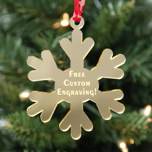 Miniatura 2 de Adornos de Navidad personalizados de copo de nieve para 2025 - Decoraciones de Navidad grabadas personalizadas para árbol, acrílico dorado espejado