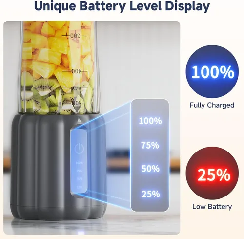 Miniatura 3 de COKUNST Licuadora Portátil de 17 Oz para Batidos y Smoothies, Licuadoras de Smoothies Recargables por USB con 6 Cuchillas, Mini Mezcladora Licuadora