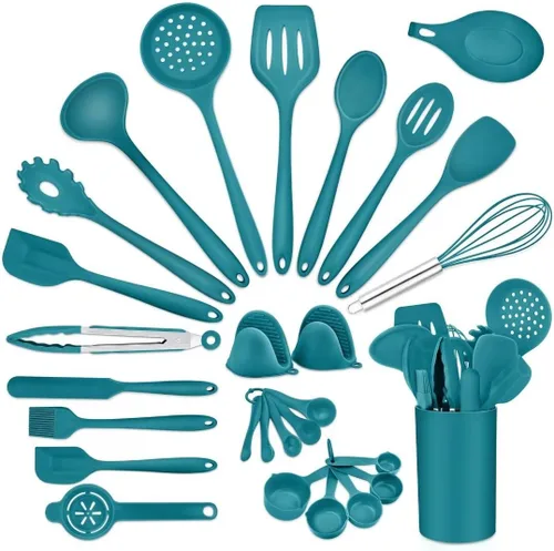 P&P CHEF Juego de utensilios de cocina de silicona, 28 piezas, espátulas para hornear con soporte, resistentes al calor y no tóxico, antiadherente y