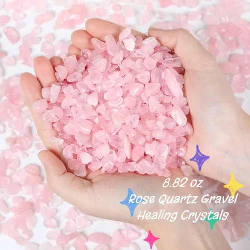 Miniatura 7 de Grava de cristal de cuarzo rosa, piedras trituradas, piedras curativas a granel, piedras naturales pulidas, decoración del hogar, guijarros pequeños