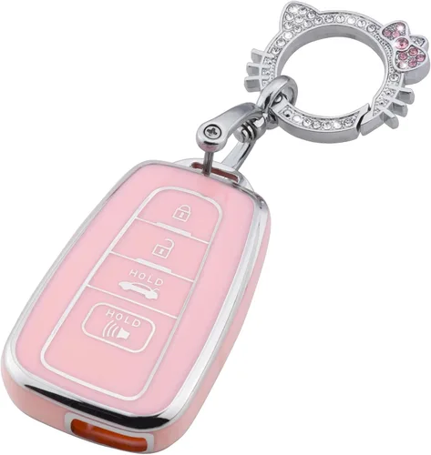 Pangpai Funda para llavero rosa para Toyota, funda protectora de poliuretano termoplástico suave con llavero brillante Compatible con llave