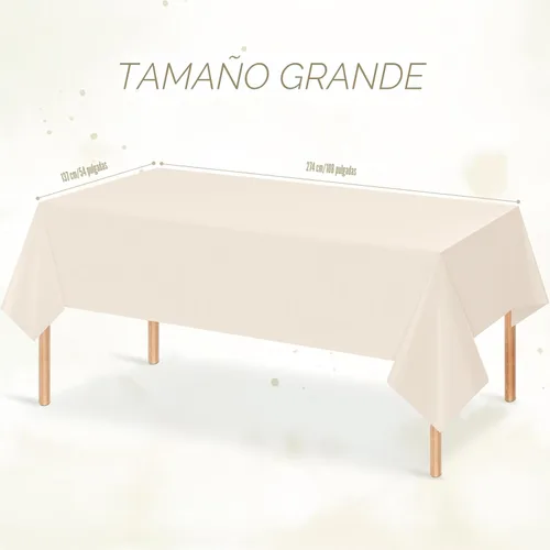 Miniatura 2 de 3 manteles color beige para mesas rectangulares, mantel desechable de plástico marfil, mantel impermeable color crema para cumpleaños, bodas