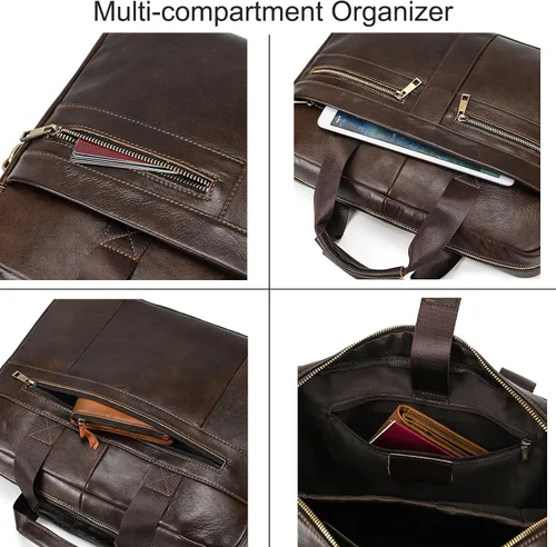 Miniatura 6 de Maletines de cuero de 15.6 pulgadas para computadora portátil, bolsas de mensajero para negocios, oficina, viajes, computadora para hombres