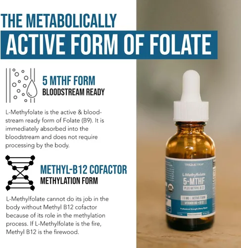 Miniatura 5 de Metilfolato orgánico L 7.5 mg más metil B12 Cofactor – Metabólicamente activo 5-MTHF, forma superior de folato – Sabor a bayas orgánicas