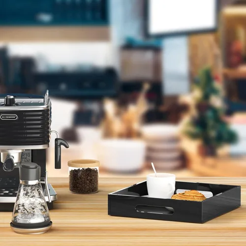 Miniatura 7 de KOTEMON Bandeja de acrílico para servir con asas, bandeja decorativa de 12 x 12 x 2.36 pulgadas, bandeja organizadora para mesa de café otomana