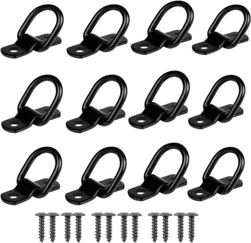 Anclajes de amarre de anillo en D resistentes, paquete de 12, capacidad de 2400 libras, anillos de amarre de remolque de 1/4 de pulgada con