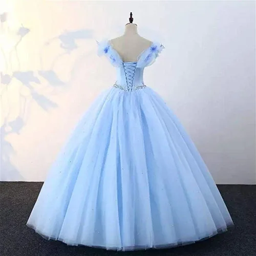 Miniatura 4 de Datangep - Vestido largo de quinceañera con encaje para mujer, ideal para baile, con tirantes plisados