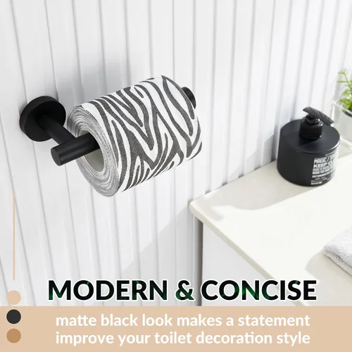 Miniatura 3 de APLusee Portarrollos de Papel Higiénico Negro Mate, Percha para Rollo de Papel de Acero Inoxidable, Dispensador Redondo de TP para Montaje en Pared