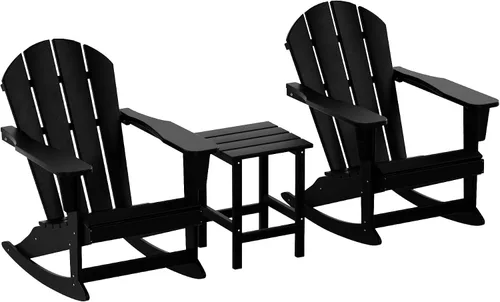 Miniatura 33 de WestinTrends Malibu - Juego de 3 sillas mecedoras Adirondack de polietileno para exteriores y patio con mesa auxiliar (2 plazas), color azul marino