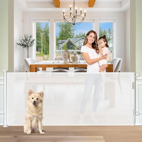 Miniatura 11 de Puerta de Bebé Retráctil Extra Ancha de 85 Pulgadas para Interiores, Puerta de Bebé Extra Larga para Exteriores, Puerta Extra Grande para Perros