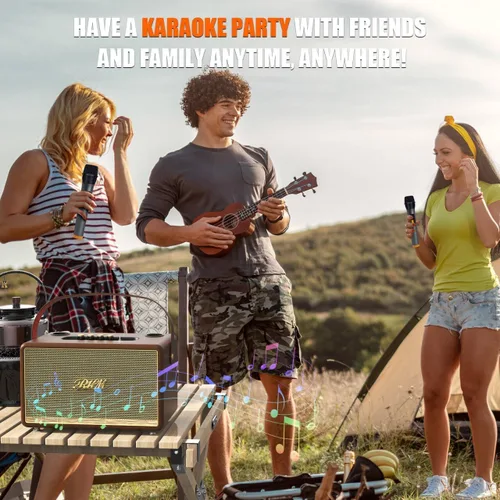 Miniatura 7 de Máquina de karaoke RHM S8, compatible con 3 micrófonos y ajuste de graves/agudos/eco/alto, 6 modos de música, 8H de tiempo de reproducción
