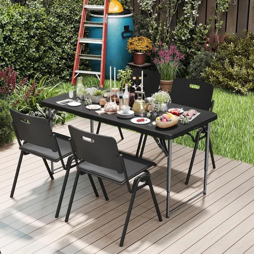 Miniatura 6 de Fenbeli Mesa plegable portátil de 4 pies para uso en interiores y exteriores, plástico HDPE resistente, picnic, camping, barbacoa, comedor, mesa