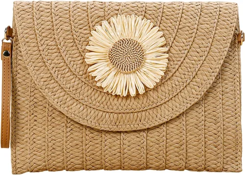 YYW Bolso de paja con paja, bolso de hombro de paja para mujer, para verano, playa, crucero, sobre, embrague, bolsa de rafia