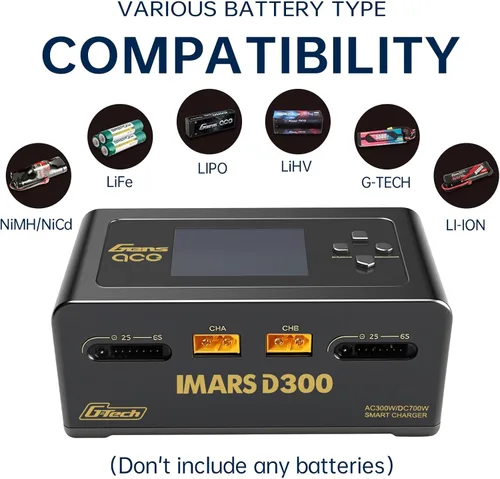 Miniatura 2 de Lipo Cargador de batería, cargador Gens Ace IMARS D300 G-Tech Series Smart Dual Lipo Balance Charger AC 300W DC 700W (350W* 2) 16A RC Cargador