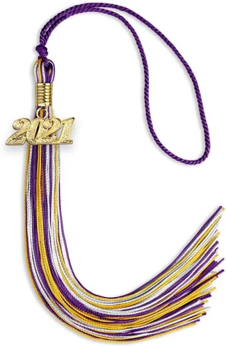 Miniatura 52 de Endea Graduation Borla mixta de triple color con gota de fecha dorada (negro/dorado/blanco, 2021)