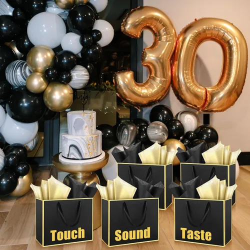 Miniatura 7 de ReliThick Paquete de 24 bolsas de regalo de papel metálico con asas y papel de seda de 11.8 x 10 x 4 pulgadas, bolsa de agradecimiento para Negro