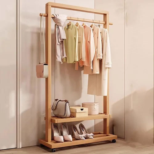 Miniatura 9 de Perchero de bambú para dormitorio, perchero resistente para colgar ropa, estantes organizadores de almacenamiento de ropa de zapatos, 63 pulgadas