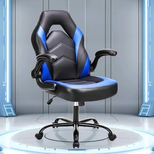 Miniatura 30 de NEWBULIG Silla de escritorio para juegos de computadora, soporte lumbar ergonómico grande con reposabrazos abatibles y ruedas giratorias de 360°