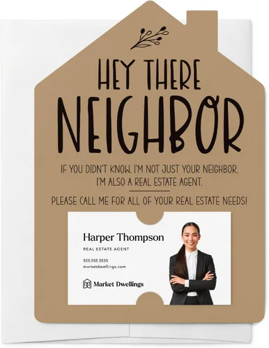 Miniatura 12 de Market Dwellings Juego de tarjetas de felicitación Hey There Neighbor Real Estate Mailers - Bienes raíces con sobres incluidos - Diseñado