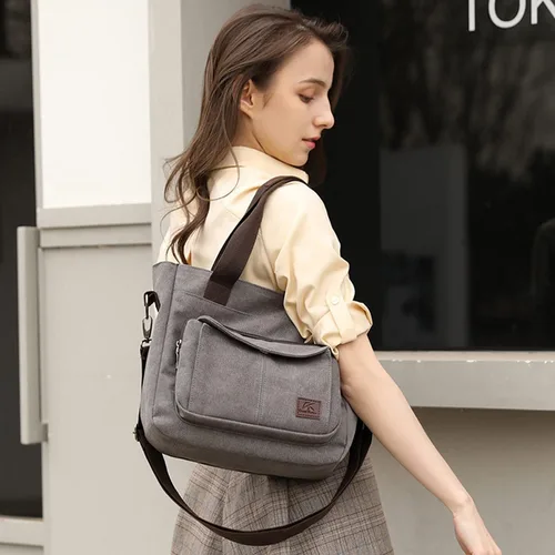 Miniatura 2 de Bolso de lona para mujer bolso cruzado de hombro bolso pequeño con múltiples bolsillos y asa superior