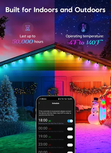Miniatura 8 de Brightown Smart Christmas Lights Outdoor, 100 LED C9 Christmas Tree Lights with Remote, APP Controlled, Music Sync, Waterproof Connectable C9 String